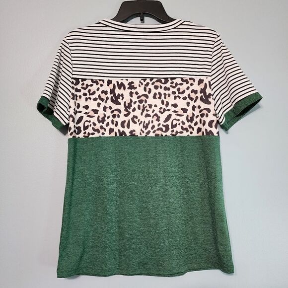 Leopard Print Striped Short Sleeve - Picture 4 of 12